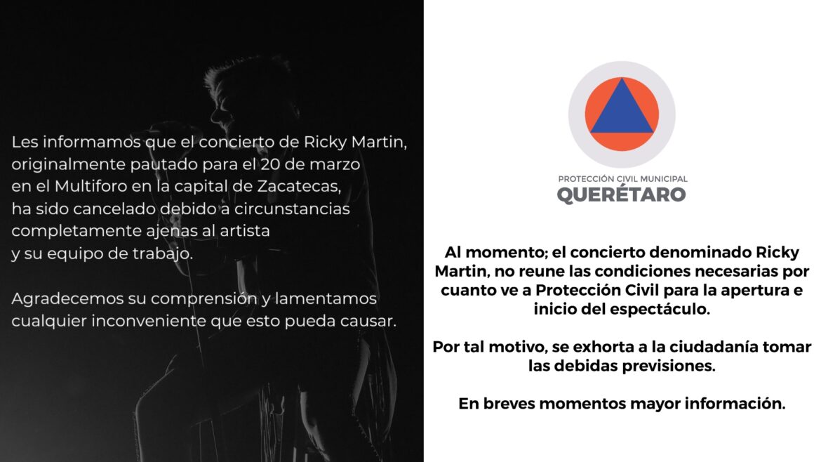 Protección Civil de Querétaro cancela concierto de Ricky Martin a 3 minutos de su inicio