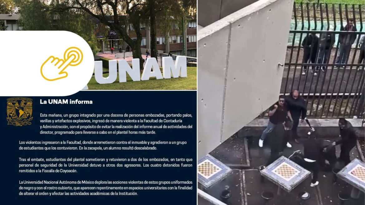 Agresores irrumpen en la Facultad de Contaduría de la UNAM; un estudiante resulta herido y hay 4 detenidos