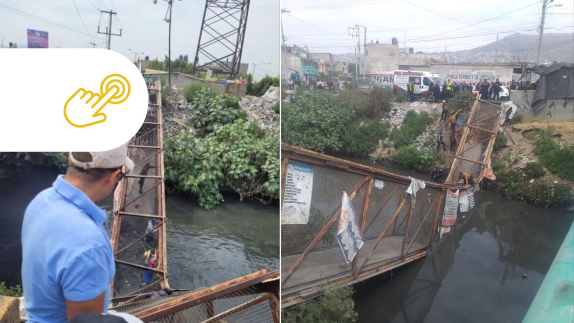 Puente peatonal colapsa en el límite municipal de Nezahualcóyotl y Chimalhuacán y causa 13 heridos