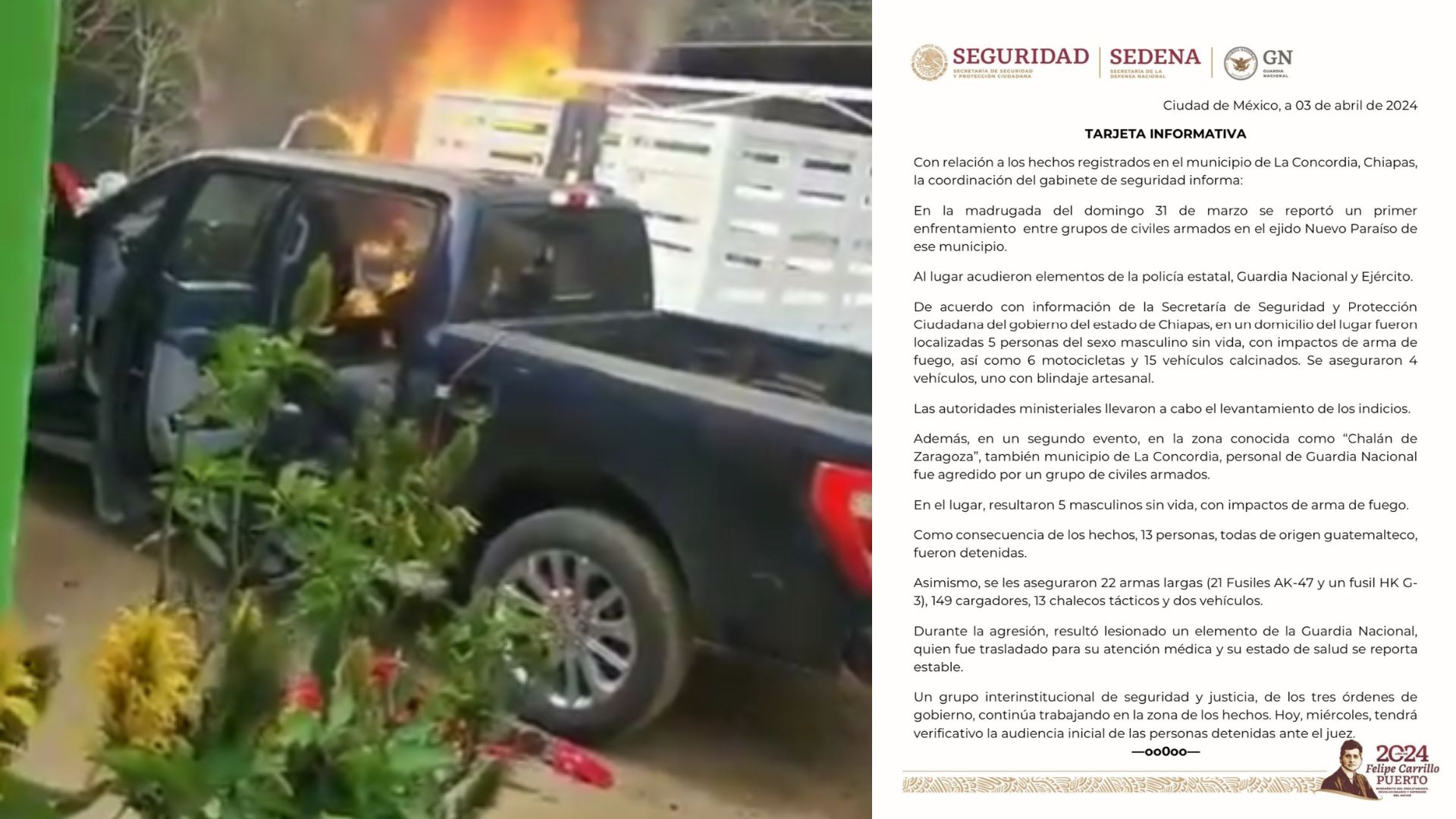 10 muertos y 13 guatemaltecos detenidos en 2 enfrentamientos en Chiapas:  Gabinete de Seguridad ·