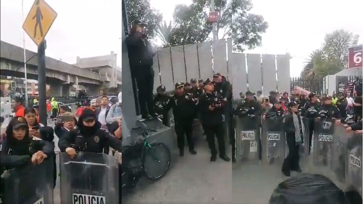 Policías encapsulan manifestantes del Poder Judicial en protesta contra la Reforma Judicial durante el Gran Premio de México