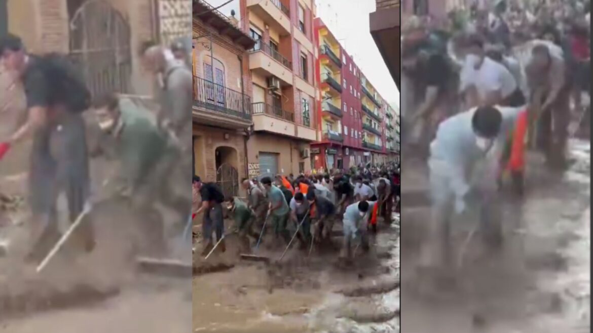 Video muestra a decenas de voluntarios achicando agua en Valencia tras el paso de la DANA