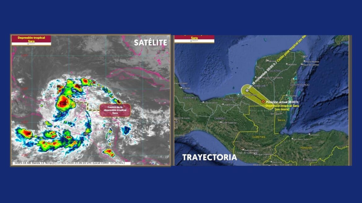 Tormenta Sara se degrada a Depresión Tropical; prevén lluvias fuertes en Campeche