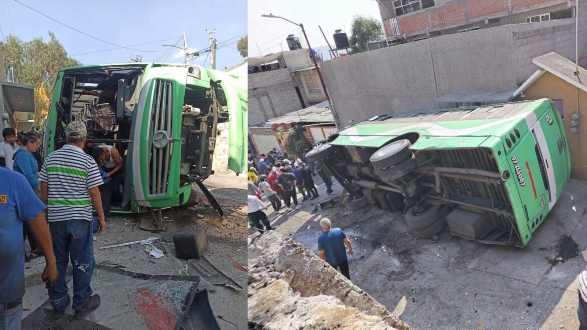 Volcadura de camión de transporte público en Tlalnepantla deja al menos 20 lesionados