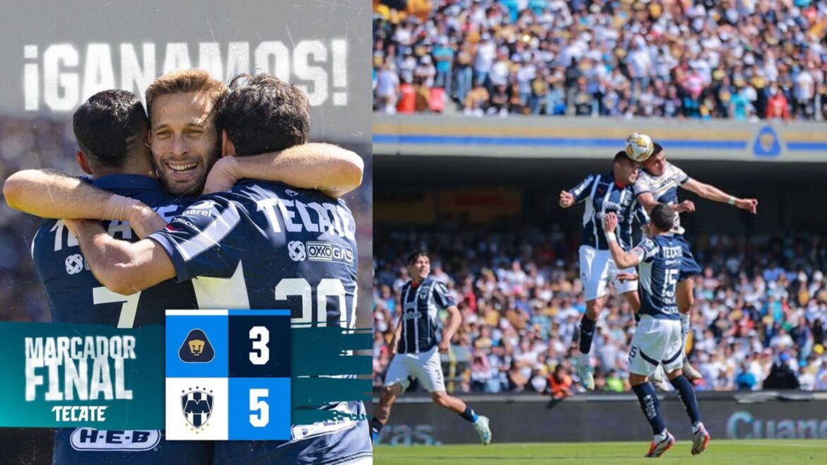 Monterrey vence 3-5 a Pumas en CU y avanza con global de 6-3 a semifinales del Apertura 2024