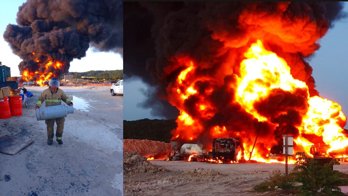 Incendio en depósito de diésel del Tren Maya en Campeche obliga a evacuar a 50 personas