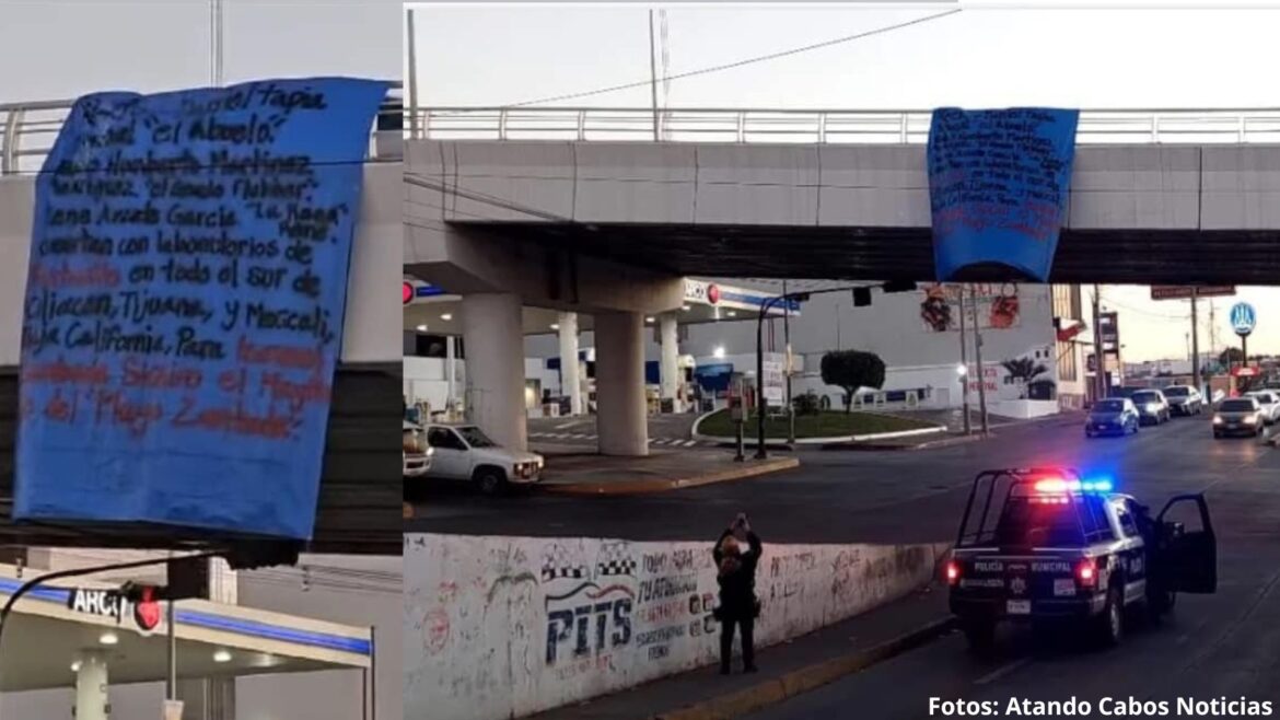 Desconocidos colocan dos narcomantas en Culiacán denunciando narcolaboratorios en Sinaloa, Tijuana y Mexicali