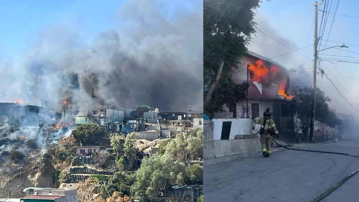 30 casas incendiadas y al menos un fallecido por incendio fuera de control en Tijuana; el fuego es alimentado por los vientos de Santa Ana