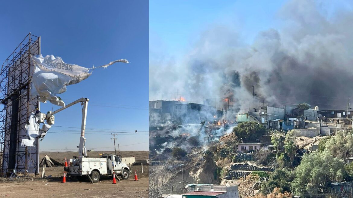 Vientos de Santa Ana causan incendios, daños a viviendas y cortes de energía en Baja California