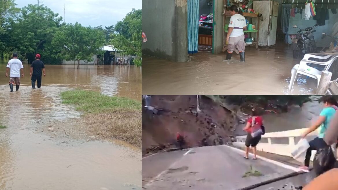 Fuertes lluvias en Chiapas dejan inundaciones, puentes colapsados y rutas cerradas en Mapastepec
